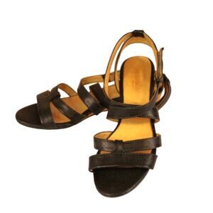 BUSSOLA Women's Snake Skin Strappy Cork Wedge Black Size 37 (6.5) FREE SHIPPING